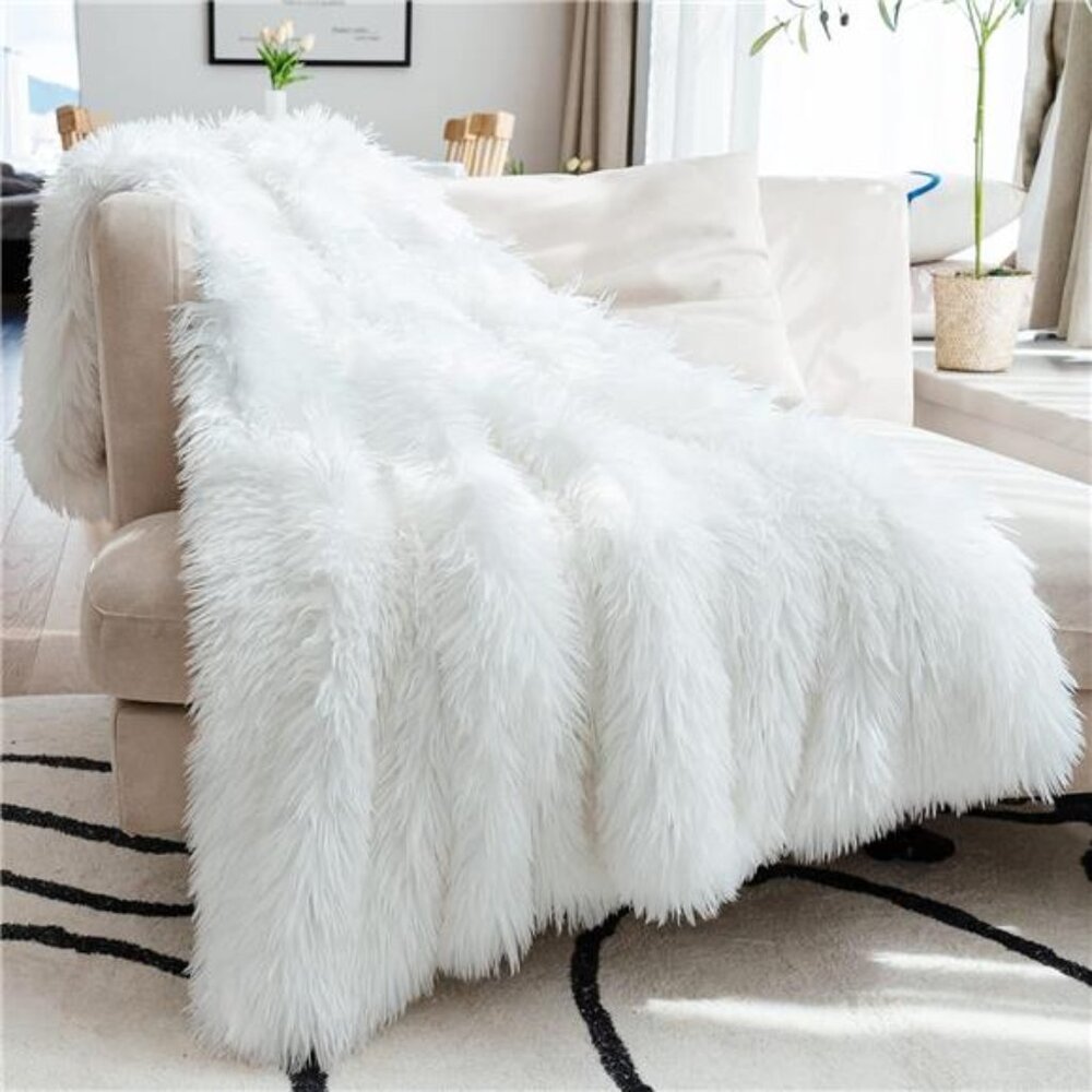 Extra 2.8" Long Hair Fluffy Faux Fur Throw Blanket 50" x 60", Luxury Soft